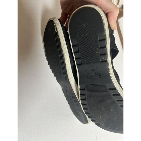 Eileen Fisher 7 Black Leather Criss Cross Back Zip Sport Platform Sandals - Picture 6 of 10